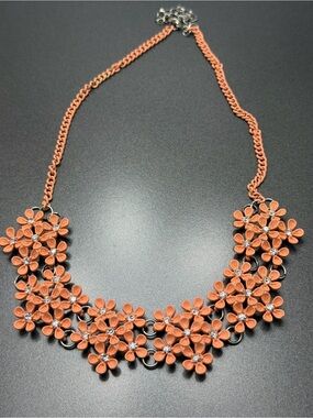 Vintage Peach Enamel Floral Necklace